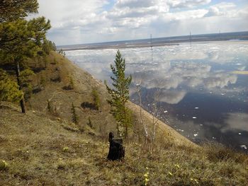 Scenic view of land against sky