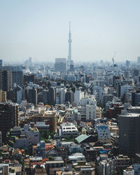 High angle view of buildings in city