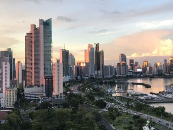 High angle view of buildings in city