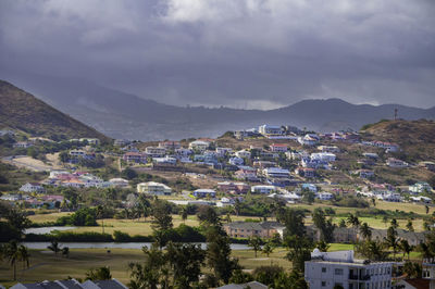 High angle view of townscape against sky