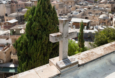 High angle view of buildings in town