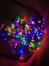 High angle view of illuminated christmas lights