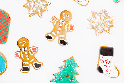 High angle view of christmas decorations on table