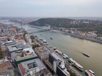 High angle view of river amidst buildings in city