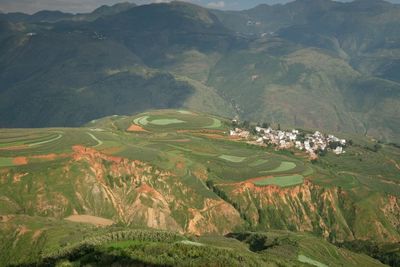 High angle view of agricultural landscape