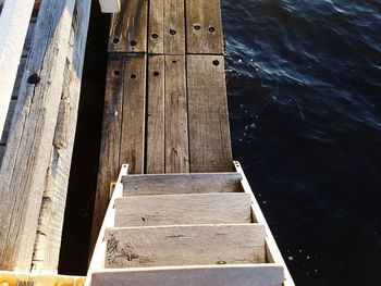 High angle view of ladder over lake