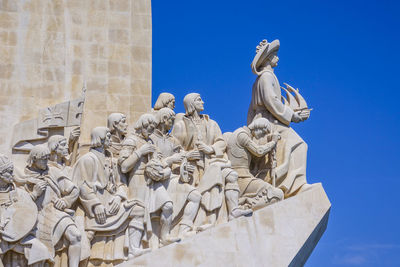 Low angle view of statue against clear blue sky