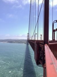 View of suspension bridge over sea