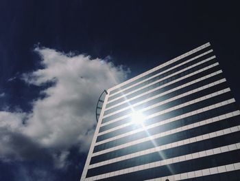 Low angle view of modern building against sky on sunny day