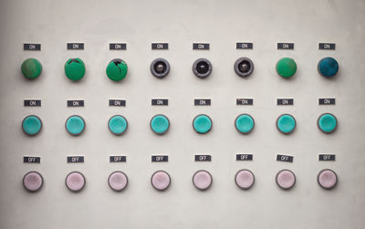 View of multi colored push buttons