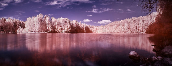 Scenic view of calm lake against sky