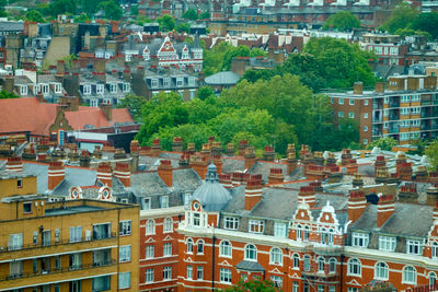 High angle view of residential brick buildings in london city
