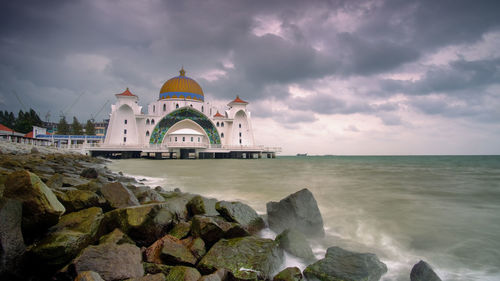 Breathtaking scene at masjid selat, melaka malaysia