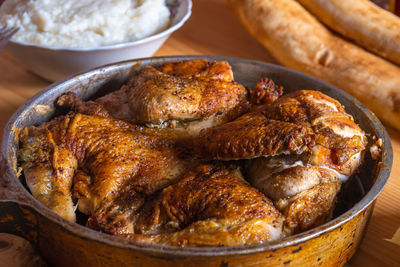 Close-up of meat on barbecue grill