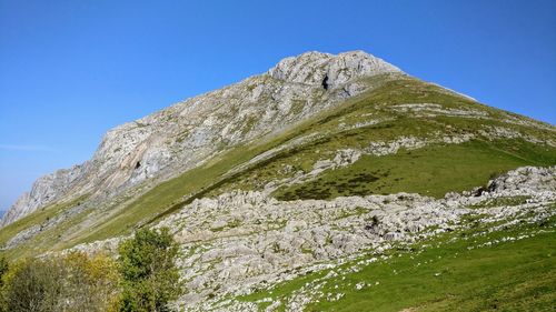 Low angle view of mountain against clear sky