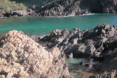 Scenic view of sea and rocks