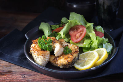 Close-up of salad in plate on table