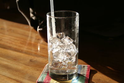 Close-up of water in glass on table