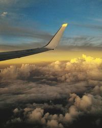 Cropped image of airplane flying over landscape