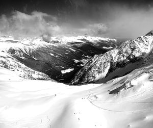 Scenic view of snow covered mountains against sky