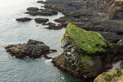 High angle view of rocks in sea