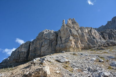 Low angle view of rock formations against sky