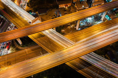 High angle view of light trails on elevated road at night