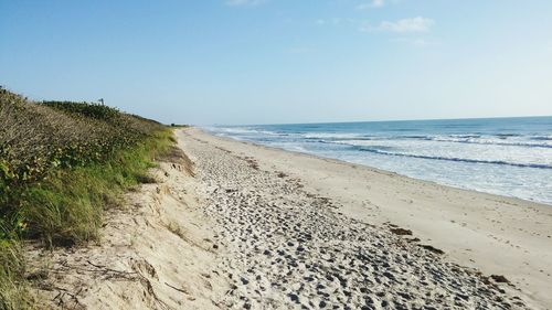 Scenic view of beach against sky on sunny day