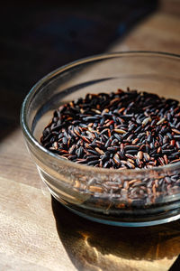 High angle view of food on table, black wild rice
