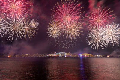 Fireworks in yas bay in abu dhabi celebrating public holiday