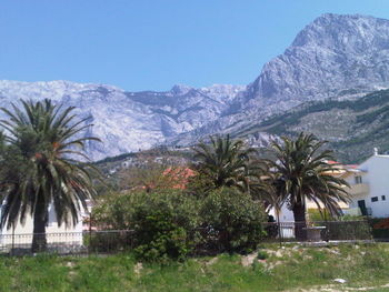 Scenic view of mountains against clear sky