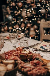 Close-up of christmas decoration on table