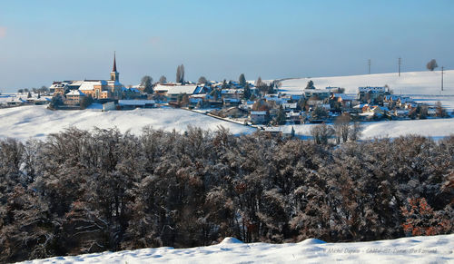 High angle view of townscape against sky