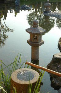 High angle view of cross in lake