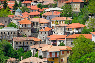 High angle view of buildings in city