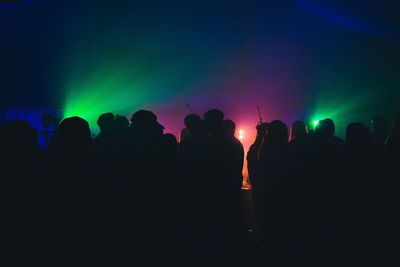 Silhouette crowd enjoying concert at night