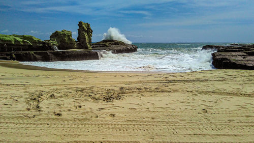 Scenic view of beach against sky