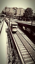 High angle view of railroad station platform