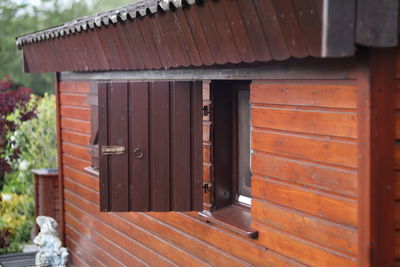 Closed wooden door of building