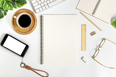 High angle view of coffee cup on table