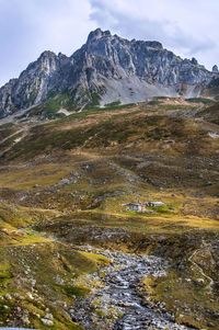 Scenic view of landscape and mountains against sky