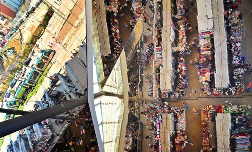 High angle view of buildings in city