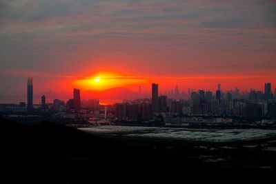 Cityscape against sky during sunset