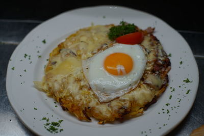 Close-up of breakfast served in plate