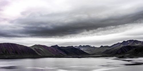 Scenic view of mountains against cloudy sky