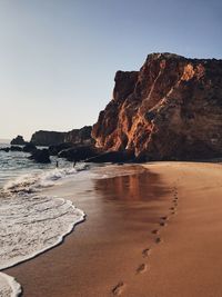 Scenic view of beach against clear sky