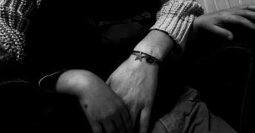 High angle view of people on hands