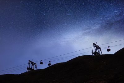 Low angle view of silhouette electricity pylon against sky