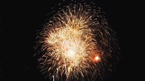 Low angle view of firework display at night