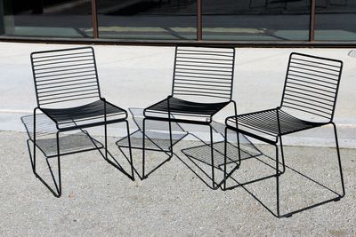 High angle view of chairs on table